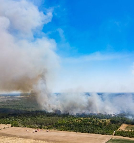 Der Waldbrand in der Gohrischheide hat sich ausgedehnt. Foto: Robert Michael/dpa